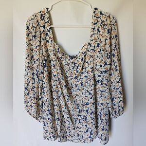 Mittoshop Womens Top Size 2X Color Floral Cream Orange Blue